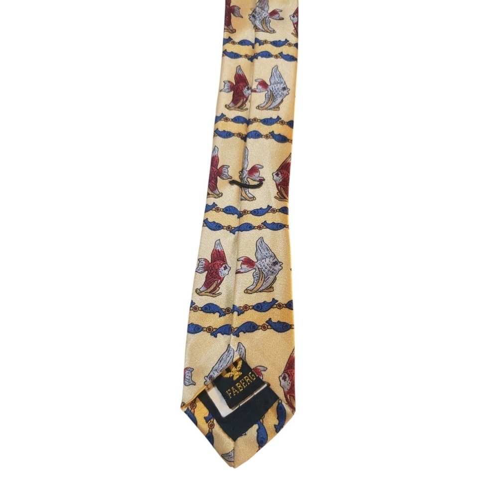 Nwt Faberge Men Tie Necktie Luxury Designer Yellow With Fish Novelty Fun Msrp$95 — image 6 of 8